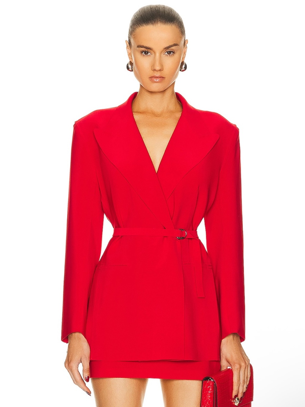 Norma Kamali Red Belted Tailored Blazer Jacket